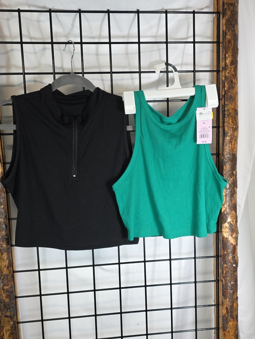 Target Black Ribbed Half-Zip Crop Tank & Green Ribbed Cropped Tank